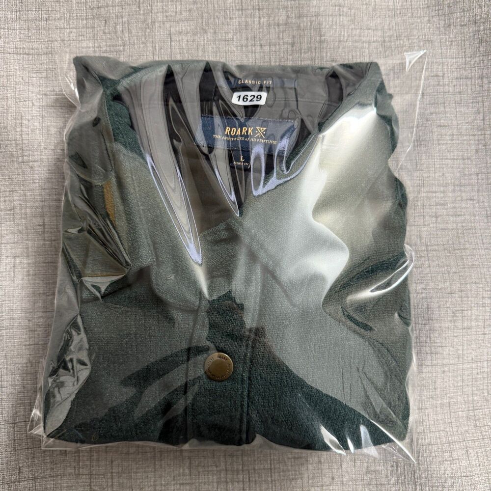 Roark Flannel Shirt Men's L Green Classic Organic Cotton Elbow Patches - Picture 11 of 11